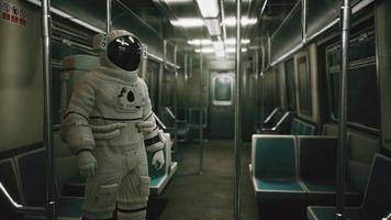 Astronaut Inside of the old non-modernized subway car in USA video