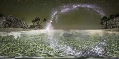 vr 360 hermosa playa tropical de fantasía con estrella de la vía láctea en el cielo nocturno video