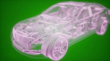 Holographic animation of 3D wireframe car model with engine video