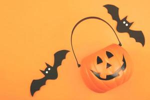 Happy Halloween. Halloween pumpkin with bats photo