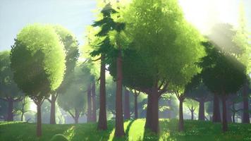 paisagem de floresta verde dos desenhos animados com árvores e flores