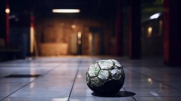 old soccer ball in empty subway video