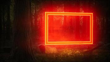 Neon glowing rectangle frame in the night forest video