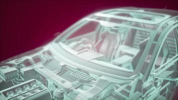 Holographic animation of 3D wireframe car model with engine video