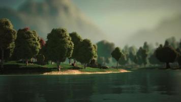 tecknad grönt skogslandskap med träd och sjö video