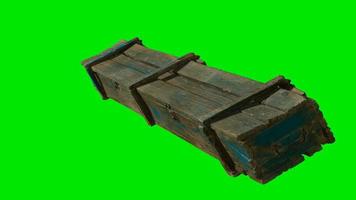 wooden box for weapons on green chromakey background video