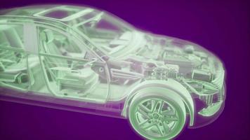 Holographic animation of 3D wireframe car model with engine video