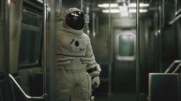 Astronaut Inside of the old non-modernized subway car in USA video