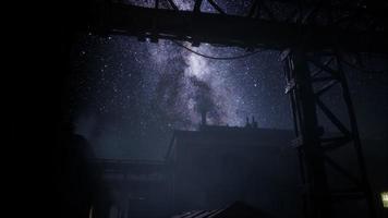 Milky Way stars above abandoned old fatory video