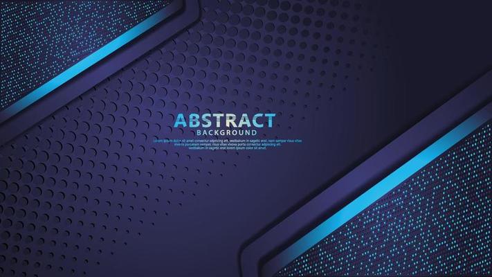 Luxury dark red and blue overlap layers background with golden line effect. Realistic halftone dots on textured dark background