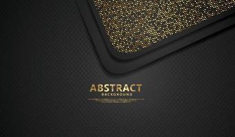 Luxury black overlap layers background with golden line effect. Realistic halftone dots on textured dark background vector