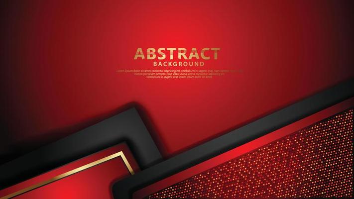 Luxury dark red overlap layers background with golden line effect. Realistic halftone dots on textured dark background