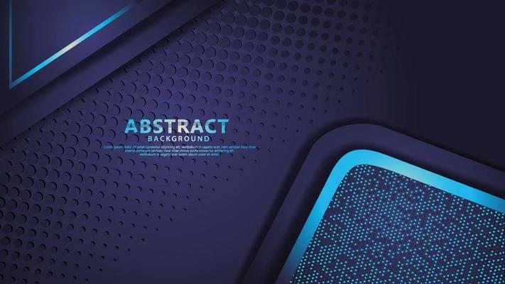 Luxury dark red and blue overlap layers background with golden line effect. Realistic halftone dots on textured dark background