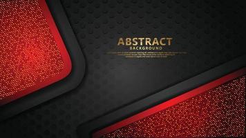 Luxury dark red overlap layers background with golden line effect. Realistic halftone dots on textured dark background vector