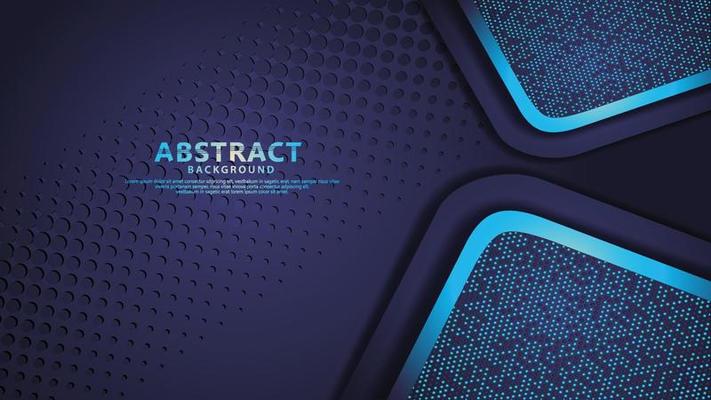 Luxury dark red and blue overlap layers background with golden line effect. Realistic halftone dots on textured dark background