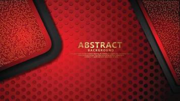 Luxury dark red overlap layers background with golden line effect. Realistic halftone dots on textured dark background vector