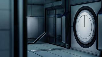 renderização 3D do corredor de nave espacial de ficção científica realista video