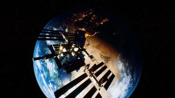 International Space Station in outer space over the planet Earth orbit video