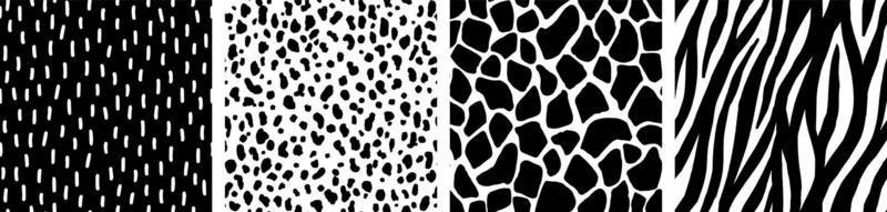 Set of animal skin vector patterns. Abstract black and white animal prints with hand painted brush strokes. Seamless abstract backgrounds and textures.
