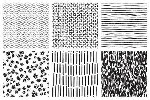 Hand drawn ink pattern and textures. Seamless abstract vector backgrounds in black and white. Trendy monochrome brush marks.