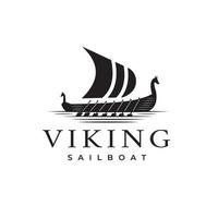 silueta de barco vikingo vintage con vector de diseño de logotipo, vela, plantilla de símbolo