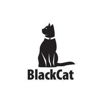 Black cat pet logo facing, vector illustration design template