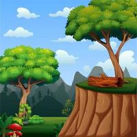 Background scene with tree on the cliff vector