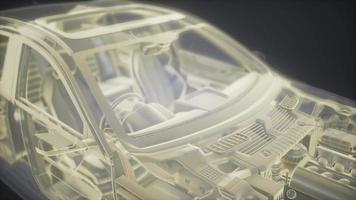 Holographic animation of 3D wireframe car model with engine video