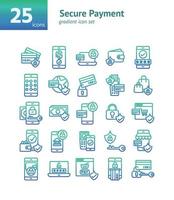 Secure Payment gradient icon set. vector