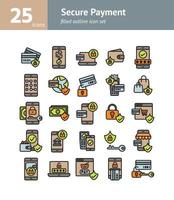 Secure Payment filled outline icon set. vector