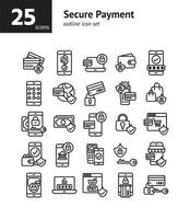 Secure Payment outline icon set. vector