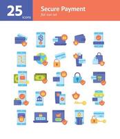 Secure Payment flat icon set. vector