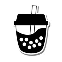 Monochrome Bubble Milk Tea on white silhouette and gray shadow. Hand drawn cartoon style. Vector illustration for decorate and any design.