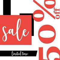 Sale or discount banner with 50 percent reduction limited offer. Black Friday or seasonal shopping concept. Vector illustration in flat style.