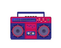 boombox objeto vectorial aislado. Dispositivo retro grabador de audio de los años 80 y 90. ilustración plana de coloridos equipos musicales de moda sobre fondo blanco vector