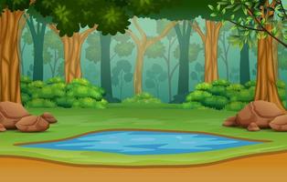 Small pond in the middle of the forest vector