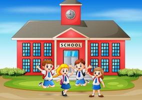 Happy student in front of the school building vector