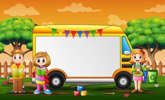 Border template with back to school children vector