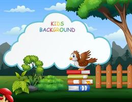 Kids background with a bird on pile of books vector