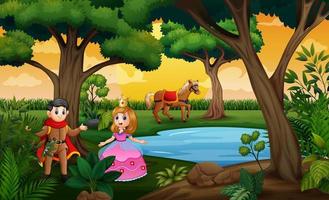 A fairytale scene with princess and princes in the wood vector