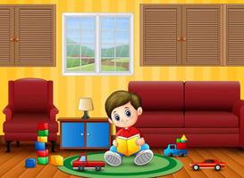 Happy little boys learn and play in a room vector