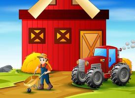 Farmer working at the farm landscape vector