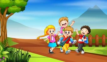 A group of kid going to school illustration vector