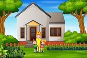 Happy children go to school from home vector