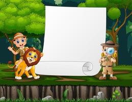 Paper template with two boys explorer vector