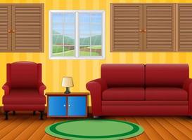 Red sofa set and side table in a room vector