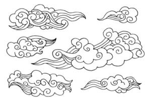 Collection of black clouds in Chinese style. Vector illustration.