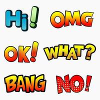 set text hi, OMG, OK, What, Bang and No vector