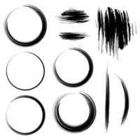 Round paint brush black stroke vector set. Circle black frame painted. Abstract vector design element.