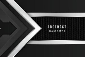 Vector grey arrow glossy metal direction on dark hexagon mesh pattern design futuristic background.